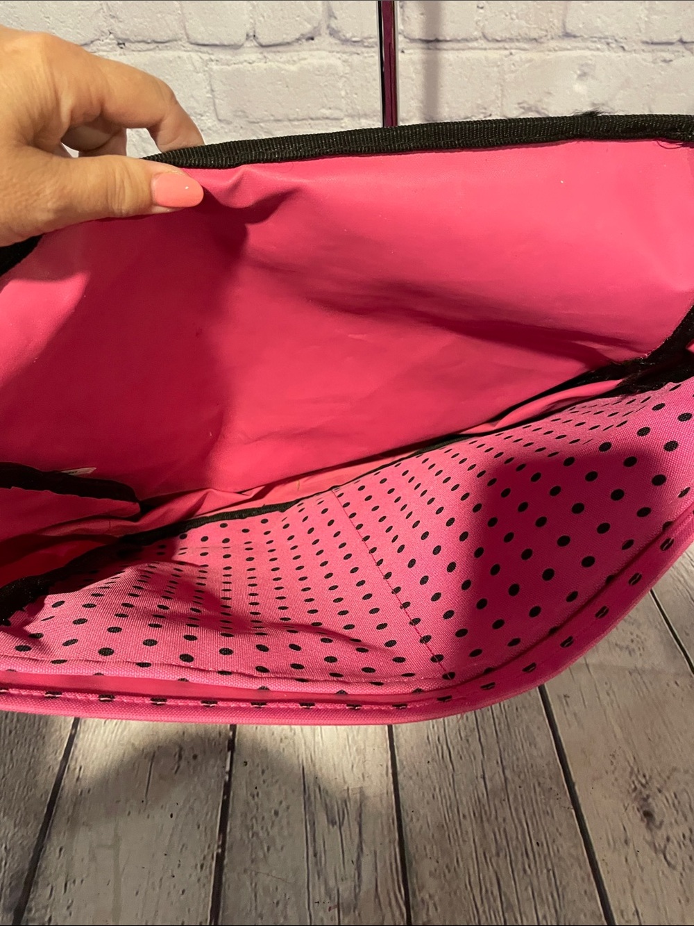 Dickies Pink Black Polka Dot Crossbody Messenger Bag - Picture 8 of 10